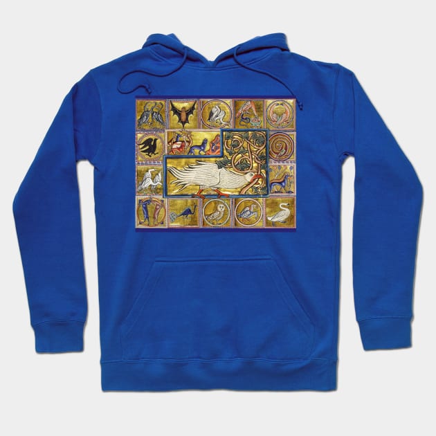 MEDIEVAL BESTIARY, CALADRIUS BIRD,FANTASTIC ANIMALS IN GOLD RED BLUE COLORS Hoodie by BulganLumini